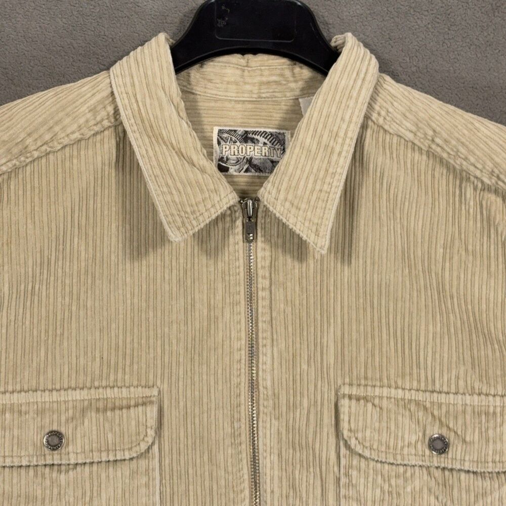 Property Mens Corduroy Zip Up Shirt Jacket Tan Beige Workwear XL Tall XLT Cotton - Picture 2 of 10